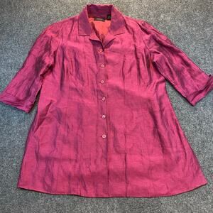 Vintage Dana Buchman Women's Size 14 Linen Blend Long Pink Button Down Shirt Top